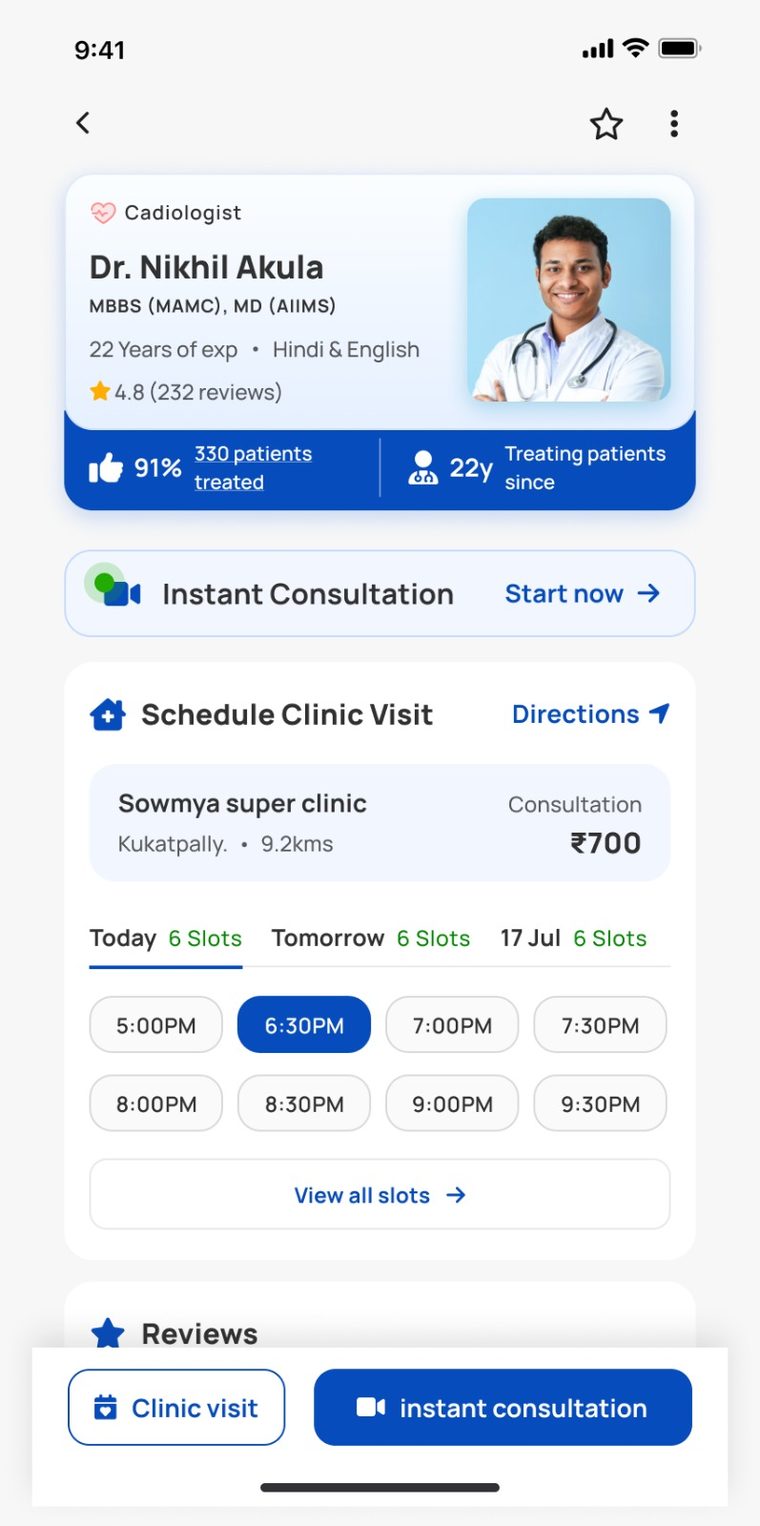 Docatho app screen: book the slot you want