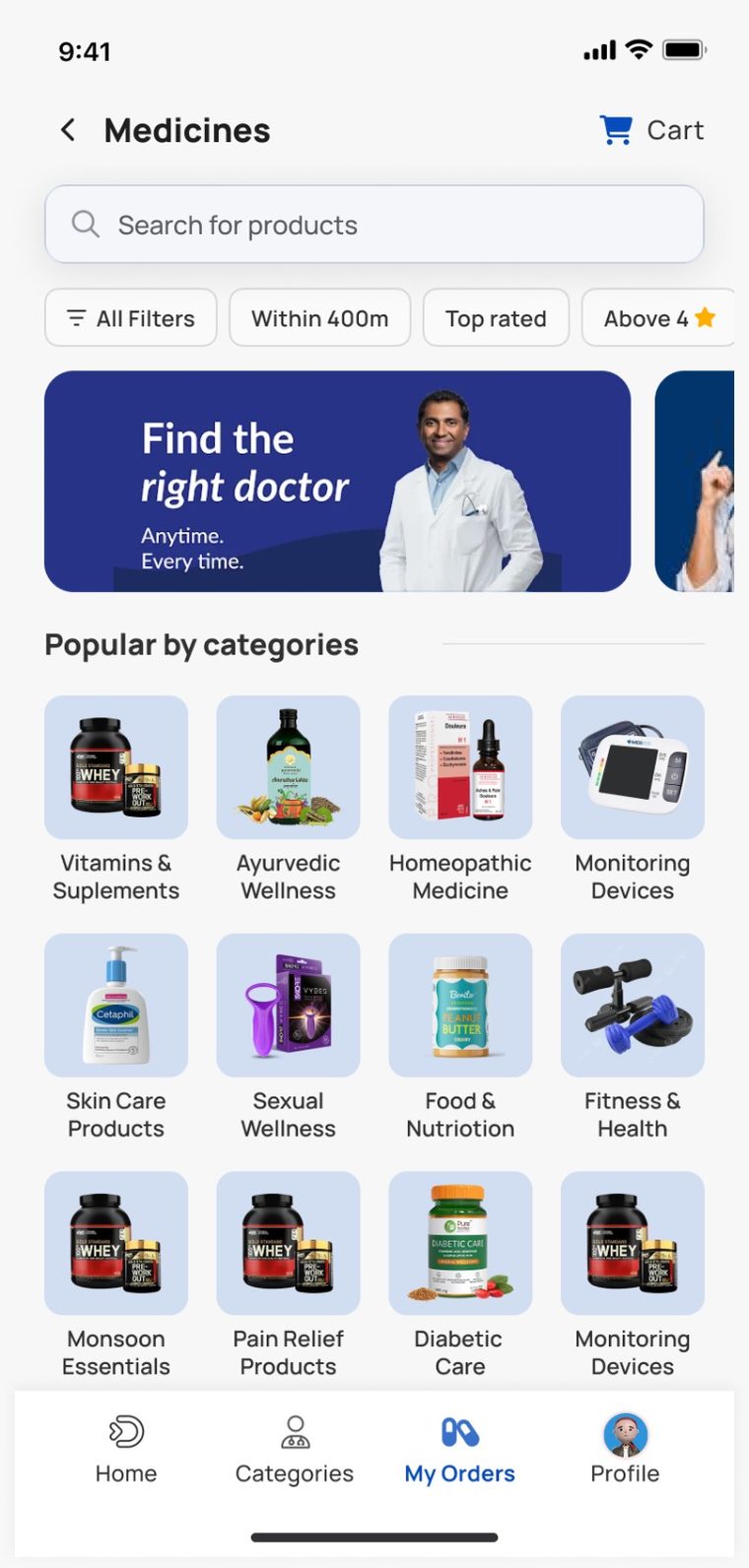 Docatho app screen: order medicines
