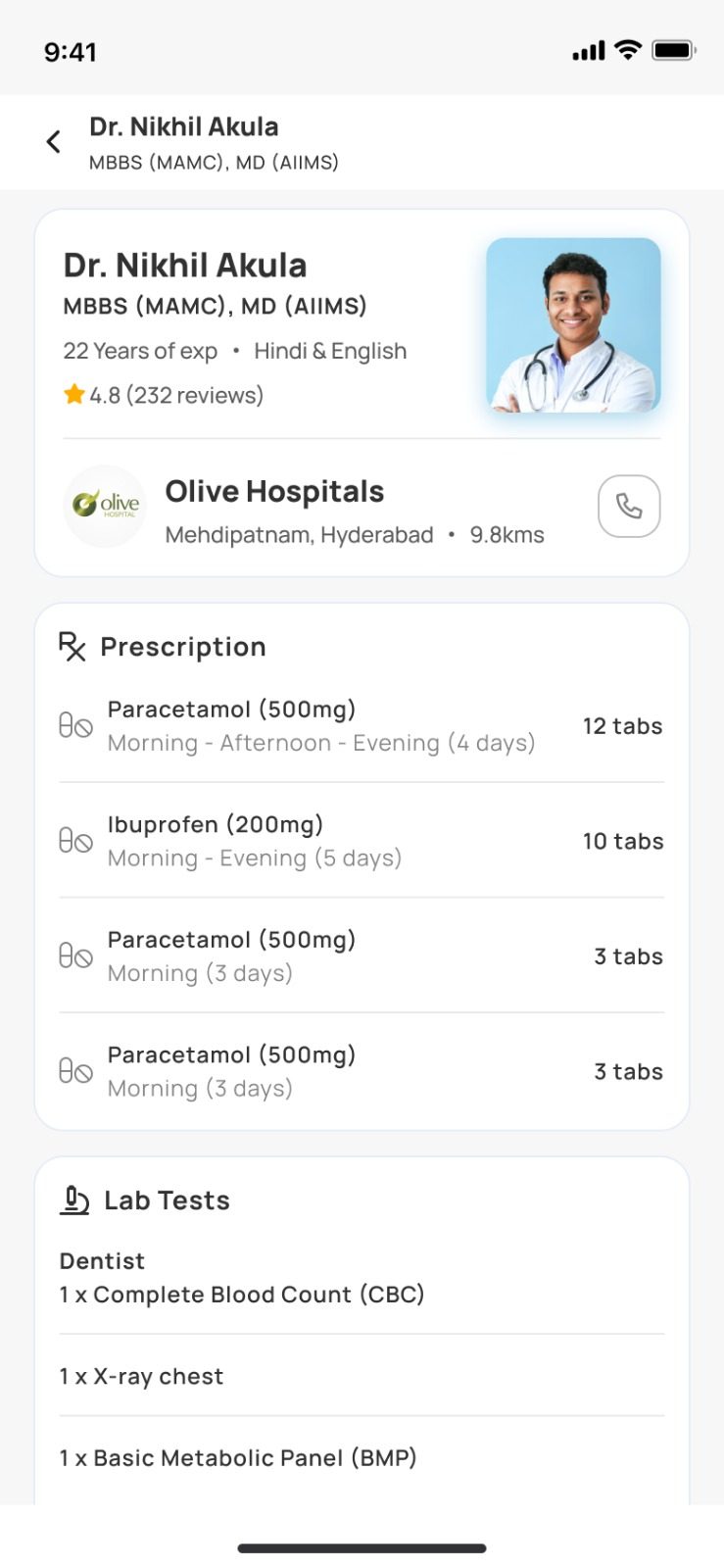 Docatho app screen: prescriptions & reports